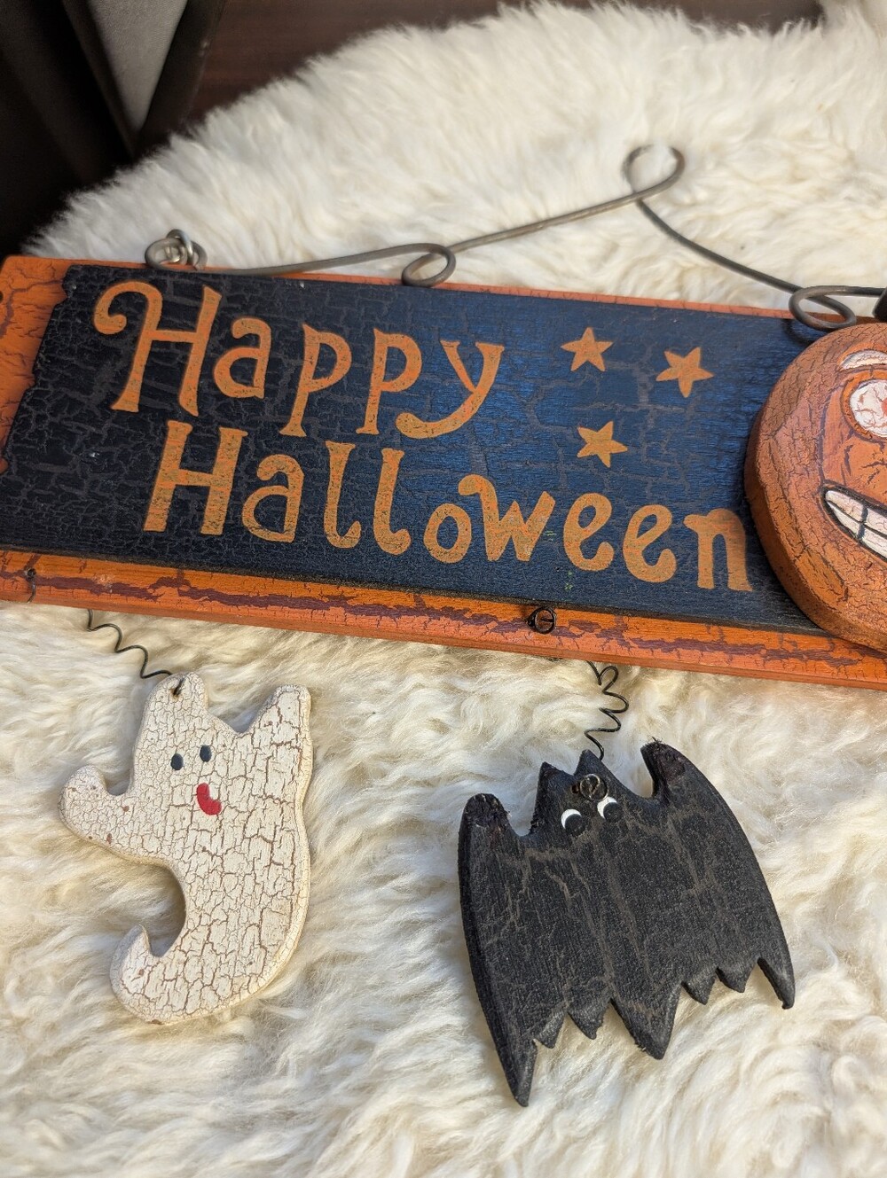 Vintage Style Happy Halloween Pumpkin Ghost Bat Candy Corn Hanging Sign Decor - Picture 3 of 6